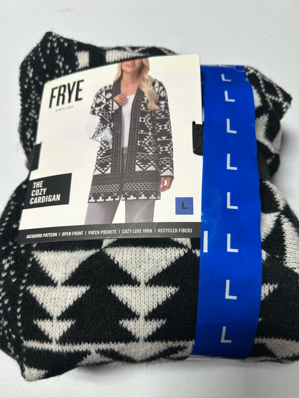 Frye The Cozy Cardigan - Black Aztec Geometric Pattern - Picture 7 of 10